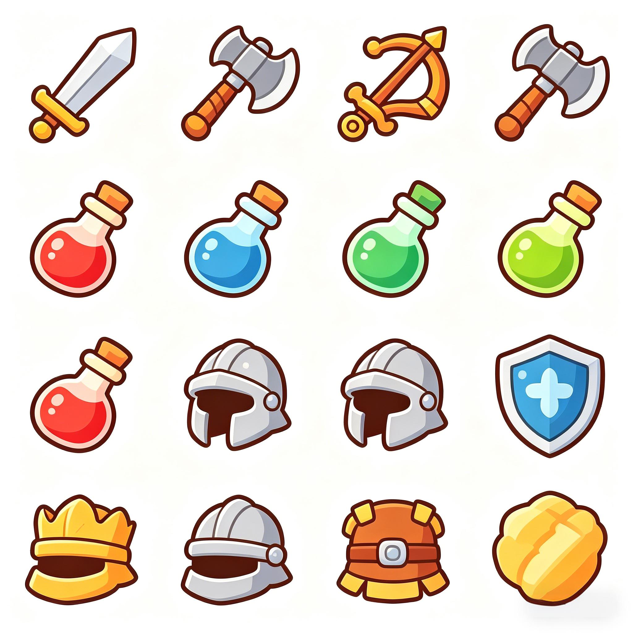 卡通奇幻 RPG 装备与道具图标套装